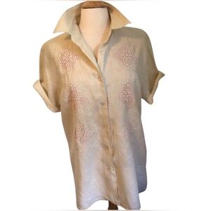 Vintage Cornet Cream bowling style short sleeve shirt 100%linen Size Large